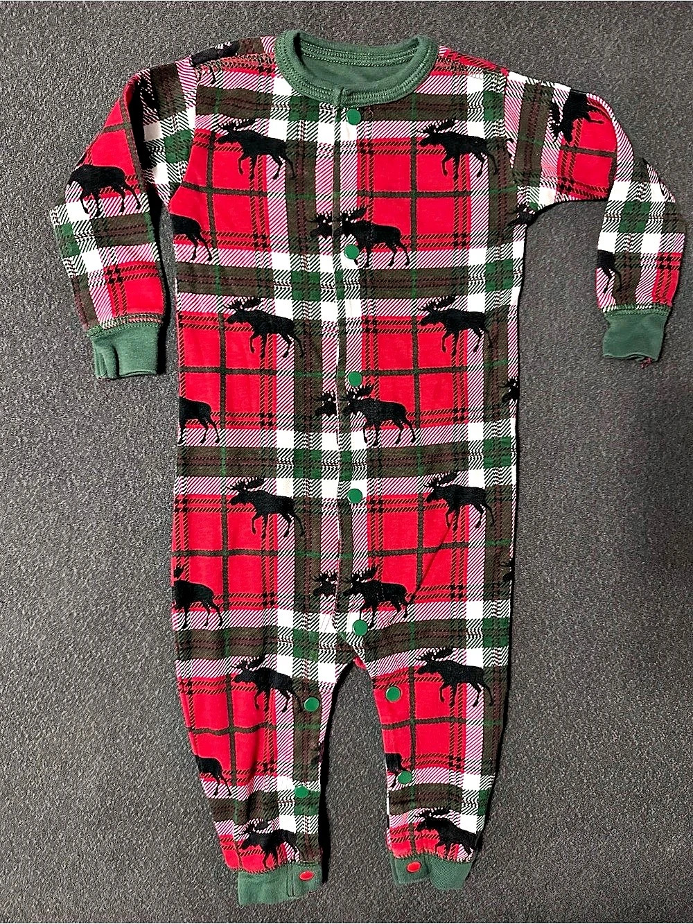 Little Blue House Moose On Plaid Baby Christmas Sleeper 6-12M